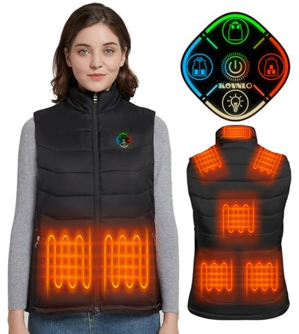 KOVNLO Womens Heated Vest, 5 in 1 Smart Controller, Lights-out Design, Electric Heated Jackets (Battery Pack Not Included)