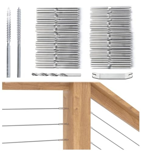 Muzata 120 Pack 1/8 Cable Railing Hardware Kit Swage Lag Screws Left and Right Handed Thread for Wood Post T316 Stainless Steel Deck Cable Railing System 60 Pairs CK17