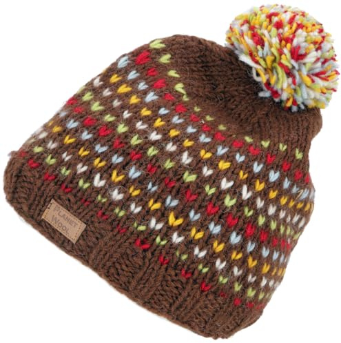 GURU SHOP Bommelmütze aus Nepal, Schurwolle, Wintermütze | Kuschelig, wasserabweisend, Unisex, Fleecefutter, komfortable Passform für Kopfumfang 56-60 cm.