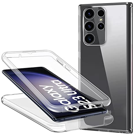 ZYIMOU Handyhülle für Samsung Galaxy S23 Ultra 5G Hülle 360 Grad, Transparent Full Schutz Kratzfest Dünn Durchsichtige Case Silikon SchutzHandyhülle, Hart PC Zurück + Weich TPU Vorderseite