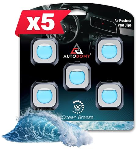 Autodomy Ambientador Coche (5 x 4ml) Olor Brisa Marina | Ambientadores de Clip para Coche Duración hasta 150 Días | Elimina y Previene los Malos Olores | Para la Rejilla del Aire