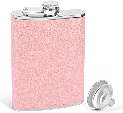 SPDYCESS 8oz Petaca Mujer con Purpurina, Portátil Acero Inoxidable Petaca con Embudo, Glitter Whisky Frasco para Viajes Senderismo Camping - Rosa Pálido