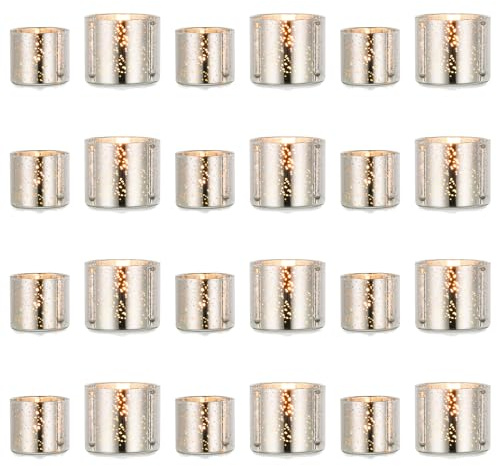 NUPTIO Teelichthalter Teelichter Teelichtgläser Glas - 24 Stück Silber Klein Schwimmkerzenhalter Teelicht Hochzeit Windlicht Kerzenhalter Gläser Votivkerzenhalter Weihnachten 4cm & 5cm Höhe