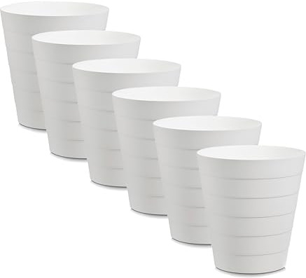 Basera Papierkorb Mülleimer 13,5 Liter Fassungsvermögen, 6er Set (weiß) | 29 x 29 x 30 cm, Kunststoff, Rund, Für Büro, Bad, Jugendzimmer & Kinderzimmer