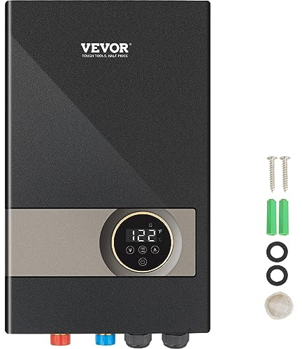 VEVOR Tankless Water Heater Electric 18KW, Compatible for Kitchen & Shower, LCD&Touchscreen, Digital Temperature Display, Child Lock, 240V, Black