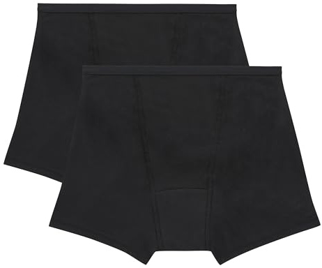 Hanes Women's Comfort, Underwear, Super Leaks Post-partum, Period & Nighttime Protection, Multipack, 2-Pack Boxer Briefs, Black/Black, S (Pack of 2)