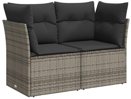 vidaXL Canapé de Jardin 2 Places avec Coussins, Siège avec Housse, Meuble de Terrasse Patio Balcon Cour Extérieur, Gris Résine Tressée