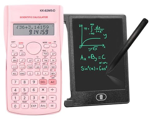 KK-82MS-D Tragbarer technischer wissenschaftlicher Taschenrechner mit 11,1 cm LCD-Display, löschbares Schreibtablett, professioneller tragbarer Taschenrechner, Notizblock für Büro, Schule (Rosa)