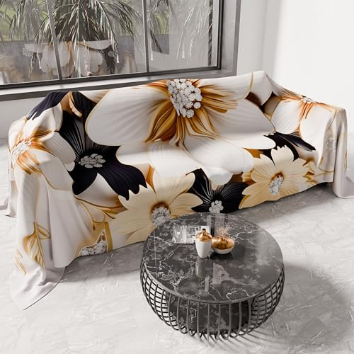 PETTI ARTIGIANI ITALIANI - Cubresofá Multiuso de Microfibra Antimanchas, Diseño Flower Ceramic, Lavable y Protector para Sofá, Colcha y Cubremesa – 260x270 cm - Made in Italy