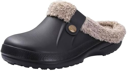 Zuecos Mujer Hombre Zapatillas Casa Invierno Zapatos de jardín Comodidad Suave Interior y Exterior Pantuflas Antideslizantes Impermeable, Negro, 39/40 EU, Tag 40/41