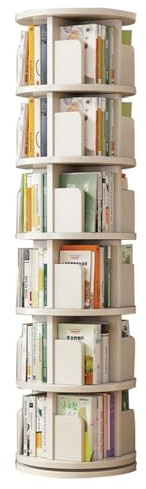 Rotierendes Bücherregal Rundes Rotierendes Aufbewahrungsregal, Bodenstehendes Bücherregal Aufbewahrung Bodenstehendes Drehbares Bücherregal Turm Weiß(51 * 190cm)