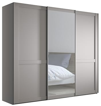 WIEMANN Schwebetürenschrank Landhausstil Kleiderschrank 250cm breit, mit Spiegeltür, Kieselgrau Dekor, Höhe 217cm, Marlow