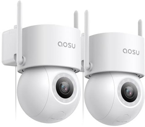 AOSU 2PACK 3K 5MP Outdoor Camera, Outdoor Security Camera Wired with 400Lm Spotlight Full Color Night Vision, 360°PTZ Best CCTV, Surveillance 24/7 Recording Vehicle Security and Protection Spot Cruise