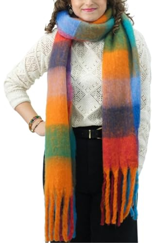 Xifrika Damenschal Winter XXL 248x39cm – Bunt Kariert – Weich, Warm, Extra Groß – 100 % Polyester mit Fransen – Für den täglichen Gebrauch
