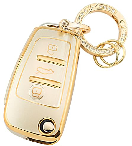 QIULIFAN Schlüsselhülle für Audi A1 A3 A4 A6 A8 Q2 Q3 Q5 Q7 S3 S6 RS3 RS6 R8 TT TTS Weichem TPU Schlüsselgehäuse mit Schlüsselring, Goldene