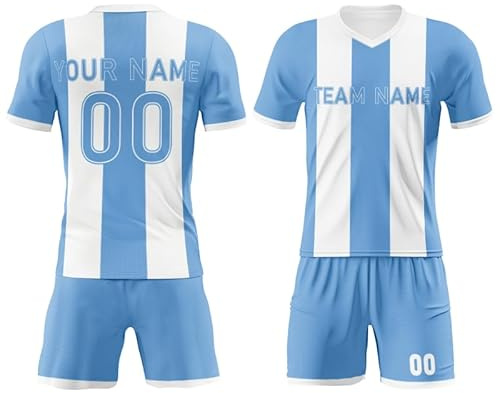 Camiseta de Argentina con pantalones cortos, regalo de fútbol para niños, adultos, niños, kit de fútbol personalizado con número de nombre, camiseta de equipo personalizada, Blanco y azul., 140