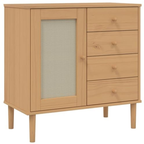 HEFZGDB Sideboard SENJA Rattan-Optik Braun 80x40x80 cm Kiefernholz Living Room Cabinets Barschrank Vorratsschrank Küche Apothekerschrank Küche für Dessert Shop Speisesaal Küche Café