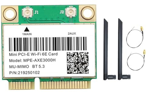 Sctecoau Carte WiFi -AXE3000H + Double Antenne WiFi 6E 2400Mbps Mini PCI-E pour BT 5.3 802.11AX 2.4G/5G/6Ghz Carte RéSeau WLAN