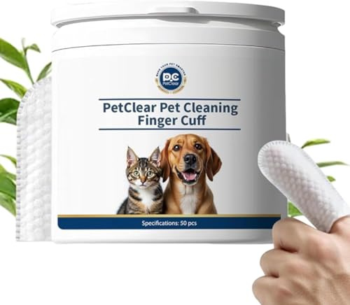 PCpetclear Petclear Pflege-Fingerlinge für Hunde & Katzen, Spülfrei, Entfernen Flecken, Einweg Finger-Reinigungstücher zur Reinigung von Zähnen, Augen und Ohren (50 Stück)