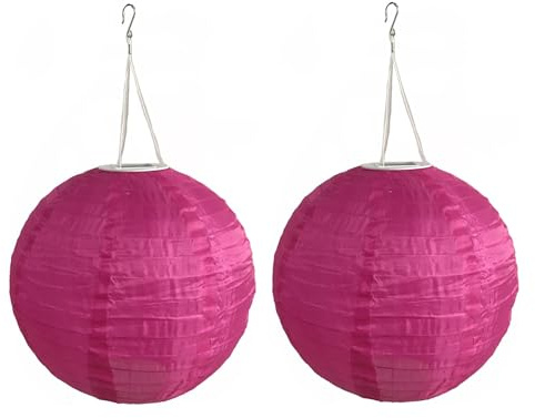 Solar Lampions außen Wetterfest, Solar Led Laterne Wasserdicht Warmweiß Nylon Hängende Gartenlaterne, Lampions Outdoor, Solarlampions für Draußen Garten Terrasse Hof Hochzeit (30cm/2pcs/HotPink)
