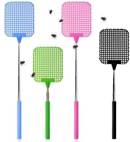 4 Stück Fliegenklatsche,Fliegenklatsche Ausziehbar,Fliegenklatschen,Manual Extendable Fly Catcher,Mit Stark Teleskop Griffür,Geeignet Zum Fangen Von Mücken, Fliegen, Insekten Und Schädlingen