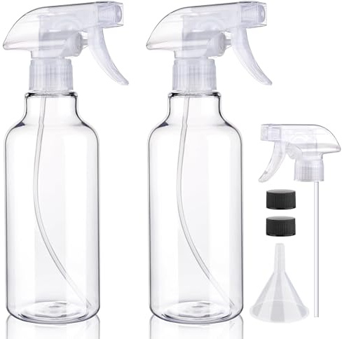 Hokretme 2 Pack Plastic Spray Bottles 16.9oz/500ml Empty Spray Bottle Heavy Duty Spraying Bottles Mist/Stream Water Bottle for Cleaning Solutions, Essential Oils, Hair, Cooking (clear)