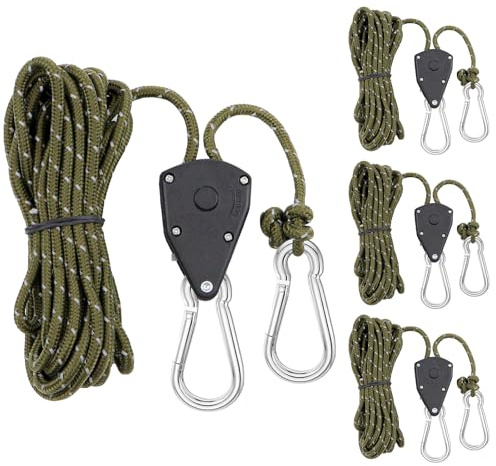 MISIQIMA 4 cuerdas tensoras con tensor de cuerda, 4 m|4 mm, cuerdas tensoras reflectantes, para camping, cuerdas tensoras ajustables, cuerdas tensoras para accesorios de tienda de campaña, accesorios