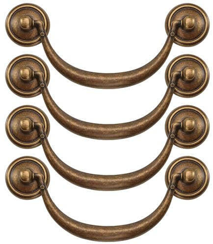 4.5 C-C Bail Handle Drop Pull Vintage Drawer – Antique Bronze Style Cabinet Dresser Knob Hardware, Zinc Alloy Furniture Door Pendant Swing for Desk, 114 mm 4 1/2 Center Hole Distance With Screws (4)