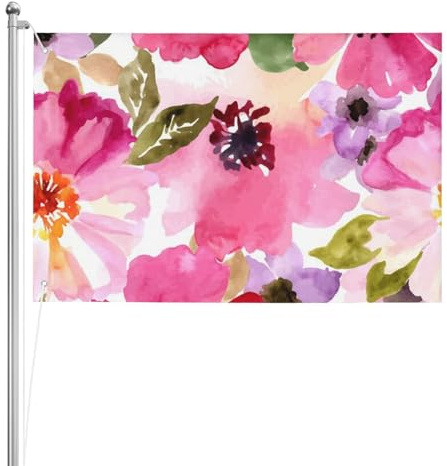 Aquarell Blumen Rosa Fuchsie, Gartenflagge, Hof, dekoratives Banner, doppelseitige Flagge, 60 x 90 cm, für drinnen und draußen