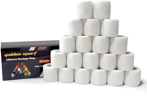 Golden Sport Bandage Autoadhésif, 20 Rouleaux de 5 cm x 4,5 m, Blanc, Elastiques Bande Cohésive, pour le sport Pansements Adhésifs pour Mains Poignets Doigt Pieds Cheville