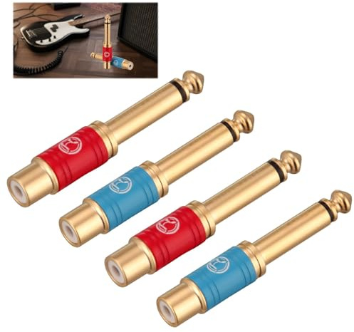 Funver 4-Pack Pure Copper 6.35mm to RCA Adapter, 1/4 Inch Male Jack to RCA Female Audio Adapter, Pure Copper Gold-Plated Connectors for Home Stereo, Amplifier, Speaker, Mixer, Instrument, DJ Equipment
