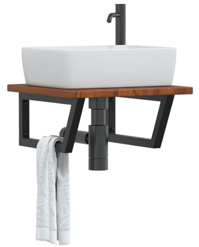 Frdhee Waschbeckenunterschrank Badmöbel, Waschtischplatte mit Halterung Stahl und Massivholz Eiche für Badezimmer, Waschküche, Badezimmer