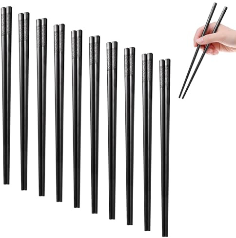 10 Paar Essstäbchen Spülmaschinenfest, Schwarze Chinesische Stäbchen mit Kirschblüten Muster, Rutschfeste Hochfiberglas Chopsticks für Familie, Freunde, Sushi, Asiatische Gerichte, Alltag