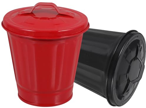 GARIOUANS Set 2 Pezzi Bidoni della Spazzatura da Scrivania in Ferro Zincato Coperchio Piccoli Cestini da Tavolo Portatile per Ufficio e Bagno Contenitori Multifunzionali per Rifiuti e