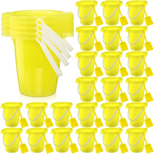 Arrowbash 24 Set 7.5 Inch Sand Buckets and Shovels, Beach Pail Water for Summer Beach Party Accessories, Sand Bucket and Shovel Set (Yellow)
