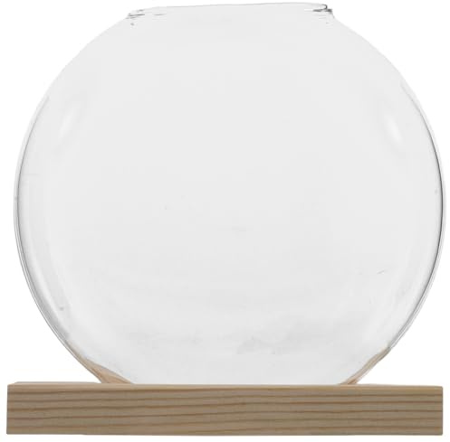 IWOWHERO Vase de Culture Hydroponique en Verre Transparent avec Base en Bois Naturel Pot Décoratif pour Plantes D’intérieur Station de Propagation pour Terrariums Bureau et Maison