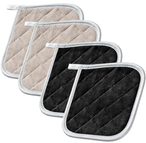 4 Pcs Square Pot Holders Heat Resistant, Oven Gloves Heat Resistant Mat Black Kitchen Accessories, Oven Mitts Pair Hot Pan Stand Kitchen Stuff For Baking Tray Countertop