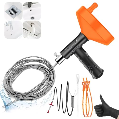 33 Ft Drain Snake Auger, Heavy Duty Plumbing Snake for Sink, Tub, and Shower, Clog Remover Drain Cleaner Tool with Gloves