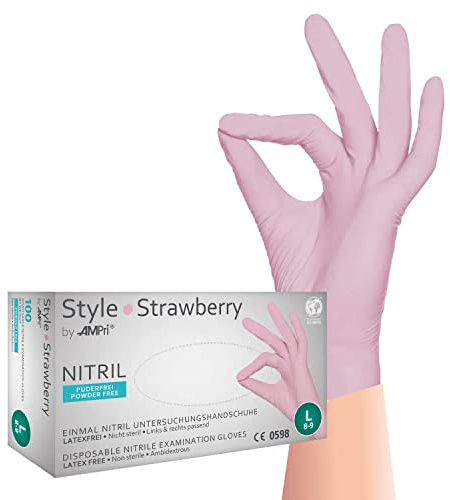 AMPRI Nitrilhandschuhe, rosa, 100 Stück/Box, Größe S, puderfrei, Style Strawberry by Med-Comfort: Nitril Einmalhandschuhe, Einweghandschuhe in den Größen XS, S, M, L, XL