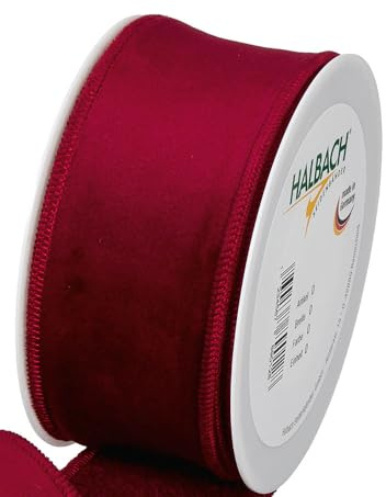 FloristryWarehouse - Nastro natalizio in velluto effetto, colore bordeaux, larghezza 50 mm per 8 metri di lunghezza, su rotolo, con bordo in filo metallico