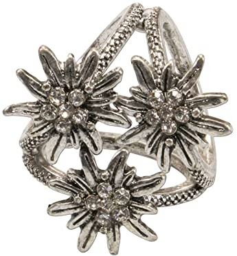 Alpenflüstern Trachten-Tuchhalter Strass-Edelweiss antik-Silber-Farben ADV089