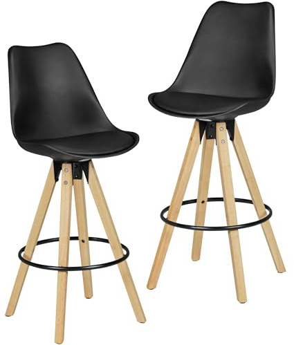 FineBuy Barhocker 2er Set Stoff Schwarz mit Lehne, Sitzhöhe 77 cm | Barstühle skandinavisch mit Holzbeinen und Metallstreben, Tresenhocker gepolstert, fester Stand