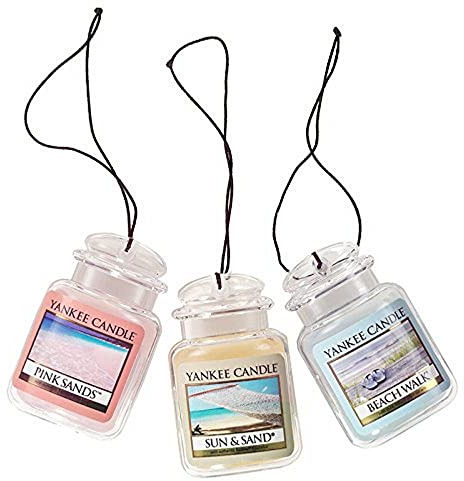 Yankee Candle Hanging Car Jar Ultimate 3-Pack Air Fresheners Neutralizes Odors Up to 30 Days Includes: Beach Walk Pink Sands and Sun and Sand (Pack of 3)