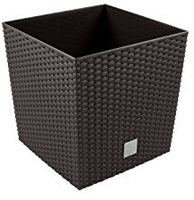 Prosperplast 32L Blumentopf Rattan-Optik Pflanzkübel inkl. Einsatz quadratisch Kunststoff H 32,5 cm braun