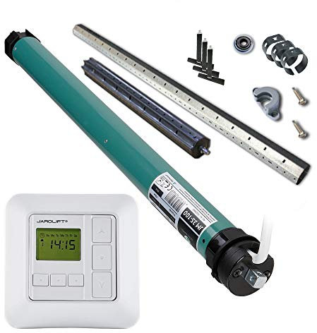 JULIUS MAYER Motore per tapparelle JM35-100 (10Nm | SW40) + JAROLIFT Sevenlogic Comfort Timer + Set di rulli fino a 135 cm, SW40 mm, per cassonetti esterni