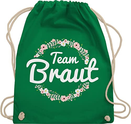 Turnbeutel Rucksack - JGA Junggesellenabschied Frauen - Team Braut Blumenkranz - Bride Crew - Unisize - Grün - hen party accessories brauttaschen jungesselnabschied bridemaid juterucksäcke