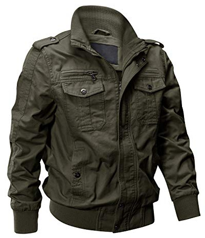 EKLENTSON Military Jacket Men Army Green Cotton Fall Casual Bomber Jacket Light Windbreaker Green XL