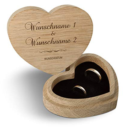 Hochzeit Ringbox Herz Ringkissen Ringschachtel individuell 10 x 8,5 cm Eichenholz - Schriftzug