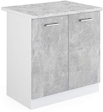 Vicco Spülenunterschrank R-Line, Beton, 80 cm | 2 Türen · AP Marmor inkl. · Höhenverstellbare Füße · Großer Innenraum ✓ · ✓ Frei kombinierbar