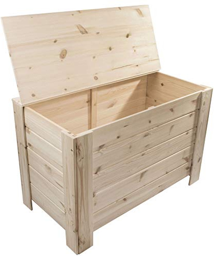 WooDeeDoo Large Wooden Storage Chest with Hinged Lid – 107L - Unfinished Pine Box Container for Toys Bedding Household Organisation DIY Decoration – Natural Flat-Pack Trunk – 77 x 40 x 50 cm